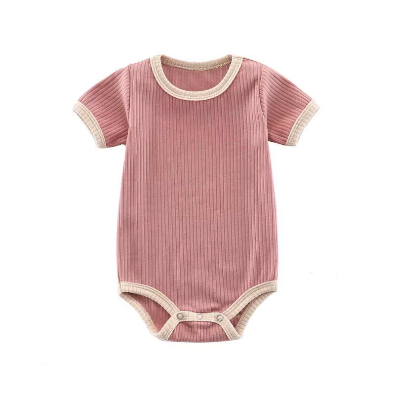 SoftNest – Ribbed Cotton Short Sleeve Romper for Newborns